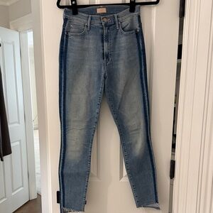 MOTHER Two-Tone Blue Ankle Jeans